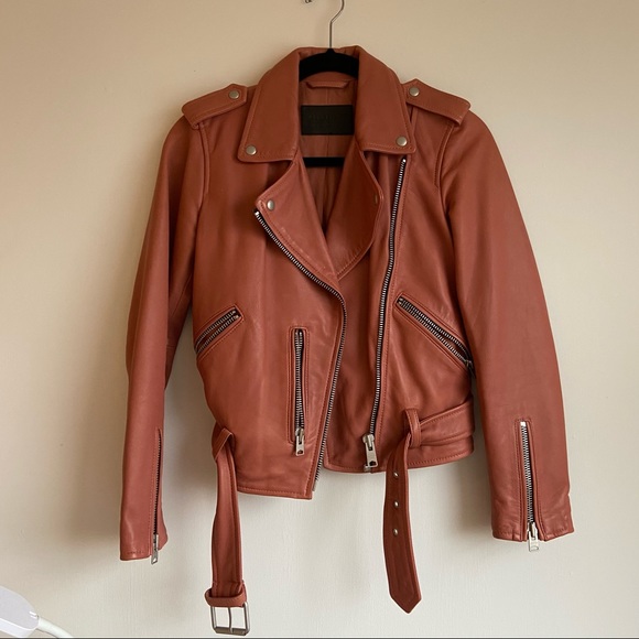 All Saints Red Leather Size XS Biker Jacket NEW - Picture 3 of 14